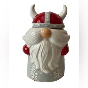 Viking Santa gnome Holiday Cookie Jar - Red and White